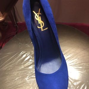 Royal blue YSL platform heels